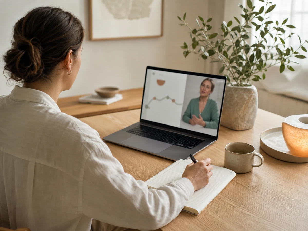 Patient taking notes during a private online consultation