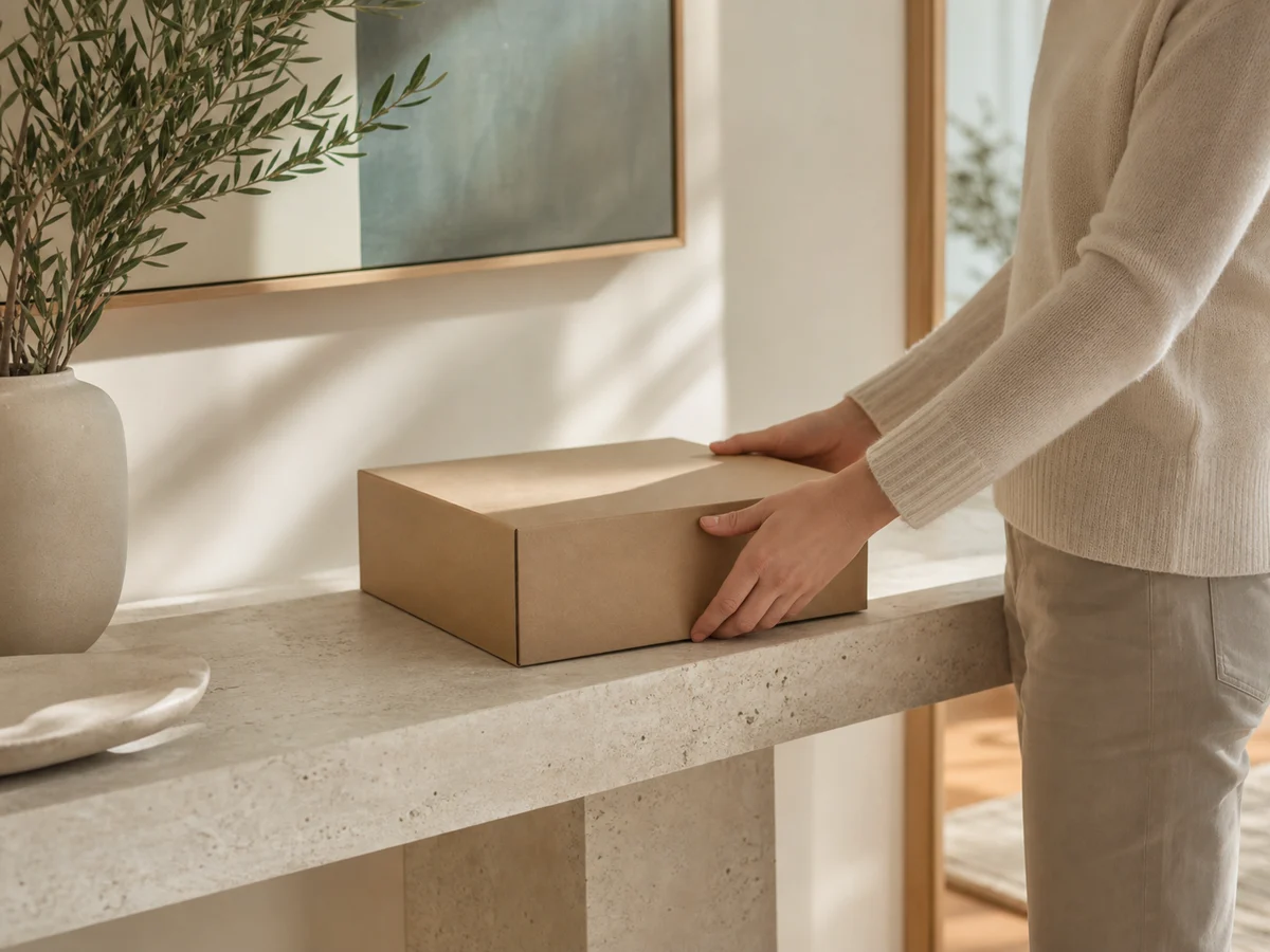 Unbranded delivery parcel received discreetly at home