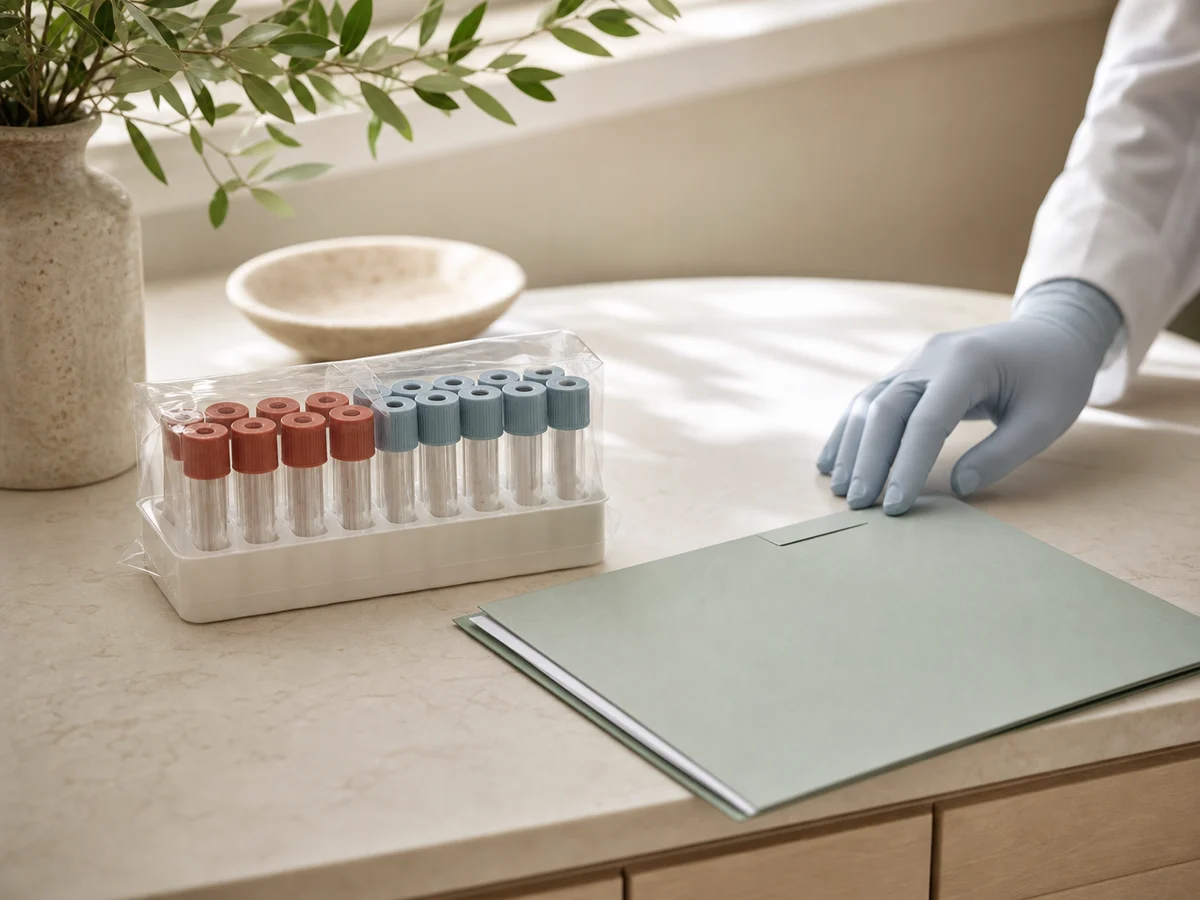 Laboratory sample materials prepared for clinical review
