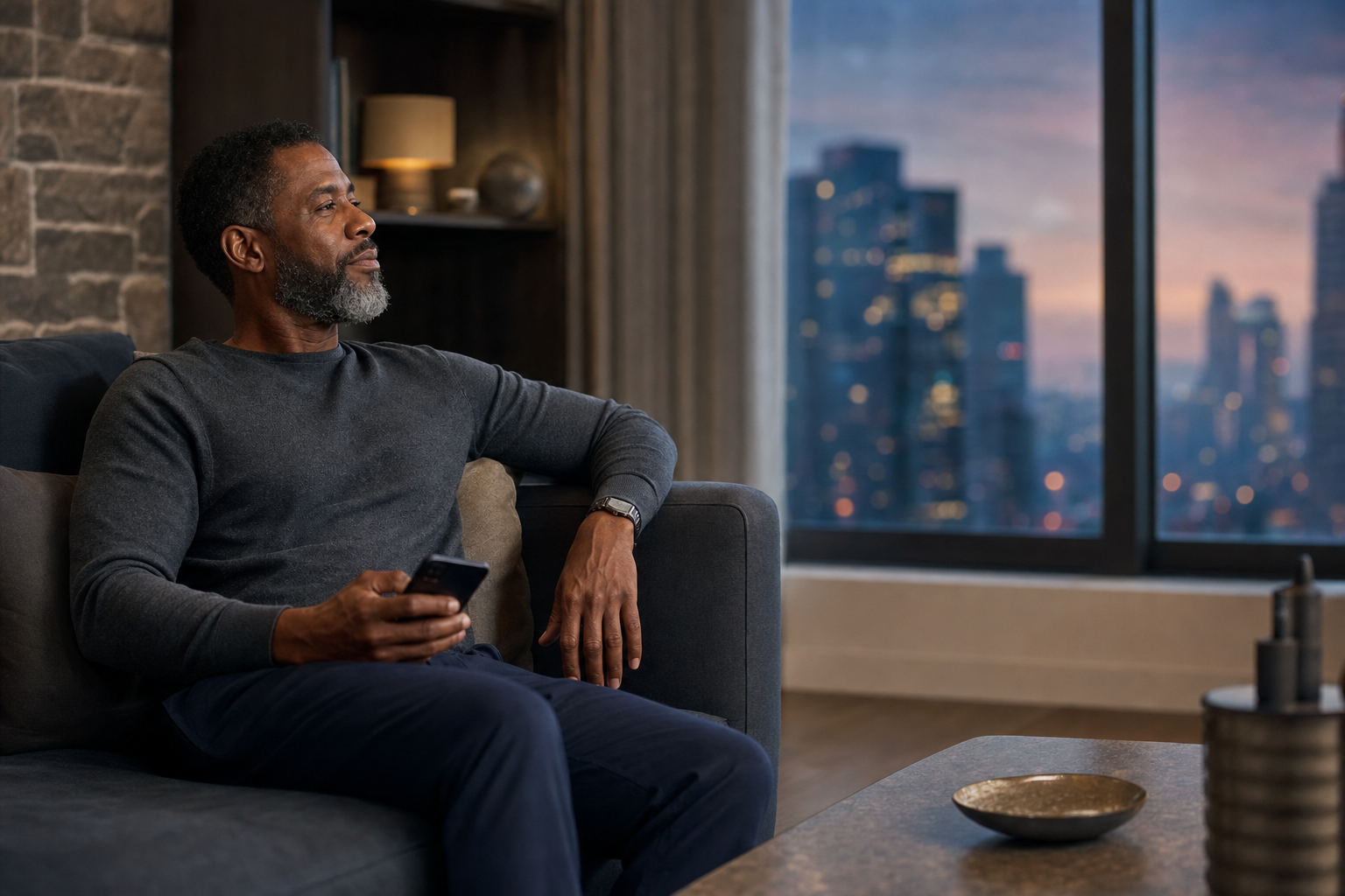 Adult man relaxing privately after work